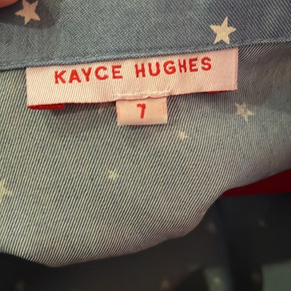 Kayce Hughes Girls 3/4 sleeve star shirt. Chambray